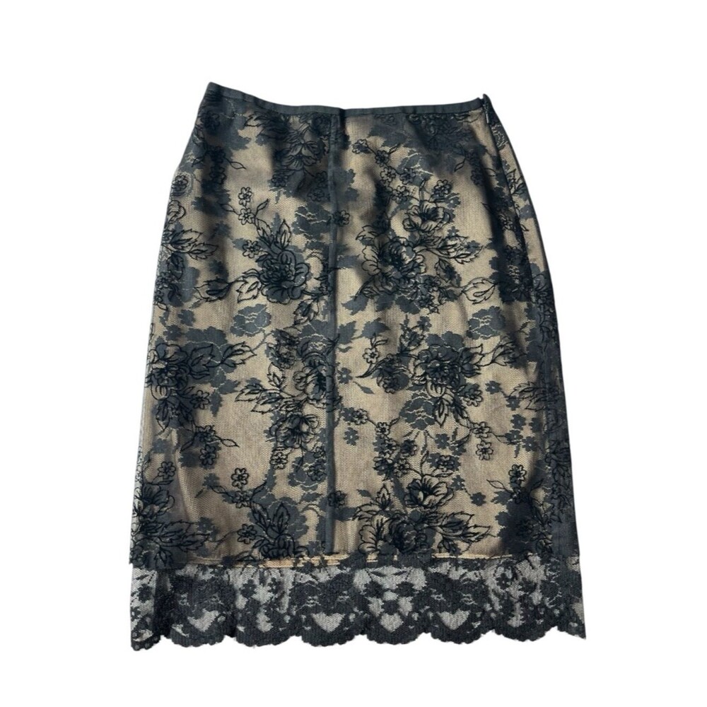 Vintage 90's Express Black & Cream Lace Midi Skirt 3/4 Womens